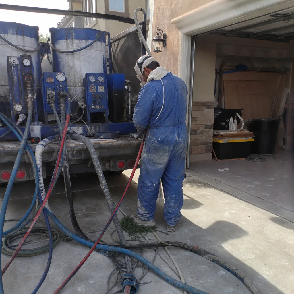 Contractor applying professional spray foam insulation for home energy efficiency