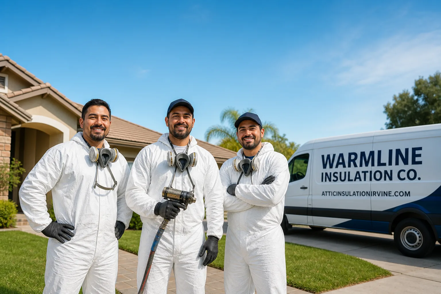 Warmline Insulation Co. insulation service vehicle and crew in Irvine, CA